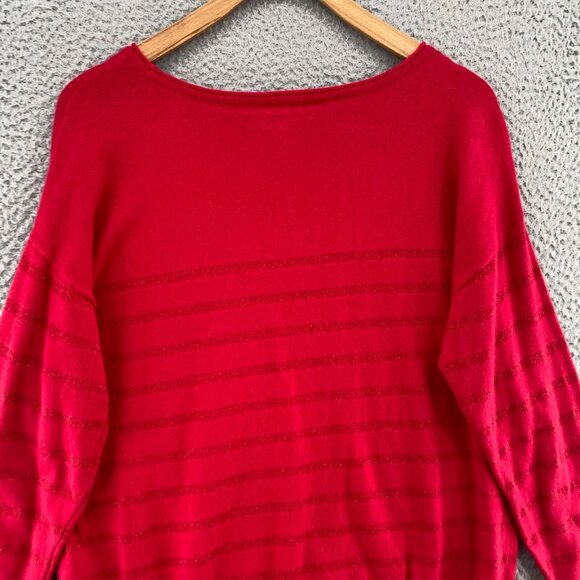 Chicos Sweater Womens 1 US Medium Red Zenergy Cotton Cashmere Blend Lurex Stripe - Picture 4 of 9